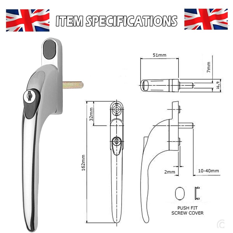 Heather 2 UK Window Polished Silver Chrome UPVC Window Handle