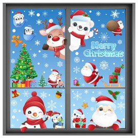 Christmas Window Clings,192Pcs Christmas Decorations Christmas Stickers for Glass, Holiday Snowflake Santa Claus Reindeer Decals for Christmas Party New Year Supplies