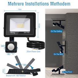 10 W LED Spotlight with Motion Sensor Outdoor, Super Bright 3500 K 1000 LM Warm White LED Floodlight with Motion Sensor, IP66 Waterproof Outdoor Floodlight for Garden, Courtyards, Garage, Hotel