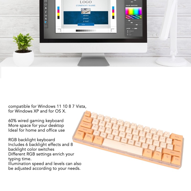60% Wired Gaming Keyboard RGB Mini Keyboard Imitated Mechanical Technique