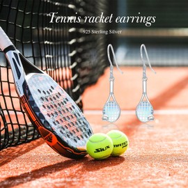 PELOVNY Tennis Earrings Sterling Silver Sports Earrings Tennis Racket Dangle Drop Earrings Sports Gifts Valentines Christmas Gifts for Women