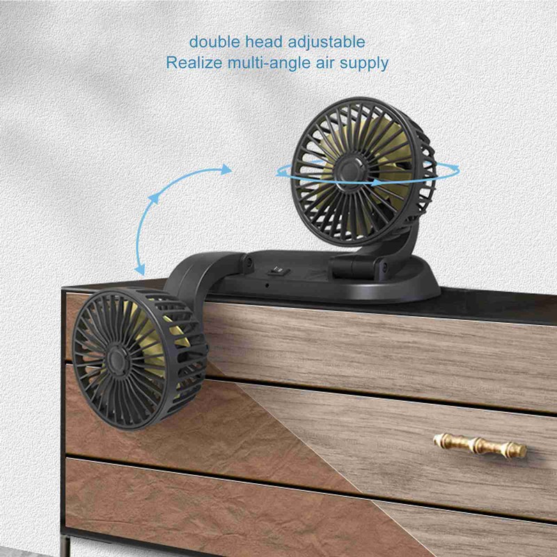 Electric Car Fan 360° Rotatable DoubleHead 5 Blades 2 Speeds