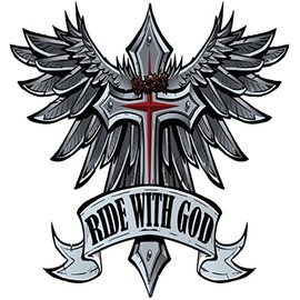 Ride with GOD Wings and Cross Helmet Sticker Tool Box Sticker Bumper Sticker