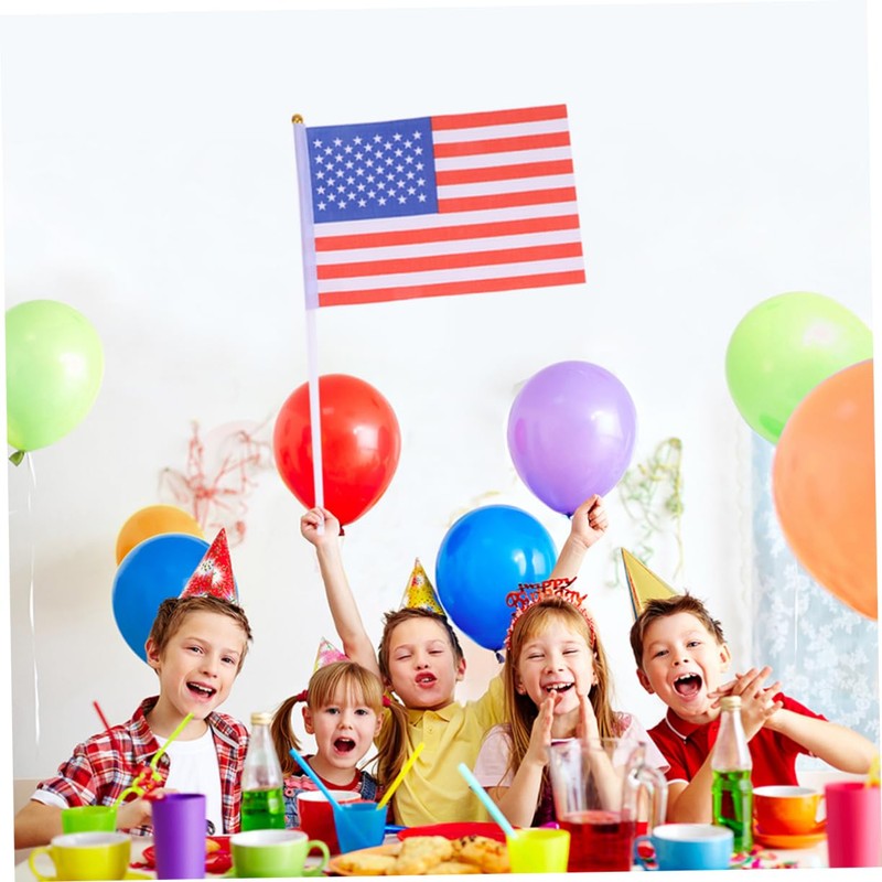 TEHAUX 50 Pack Usa Flags Mini America Flags Stick Polyester
