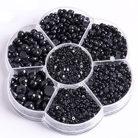 5900 Pcs Half Pearls for Crafts Black Nail Pearls for Nail Art Falt Back Pearls for Makeup Craft Pearls for Artists Creative DIY Flatback Pearls for Nails（2/3/4/5/6/8/10mm）