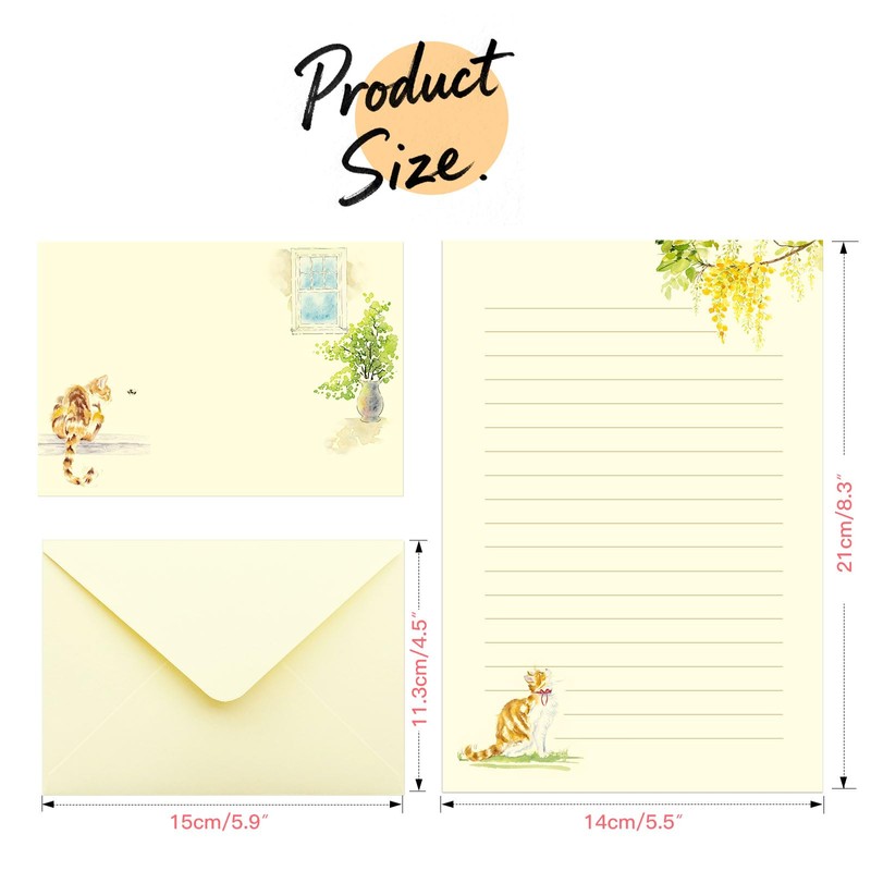 36PCS Cat Theme Stationery Set, Warm Yellow Healing Style Letter
