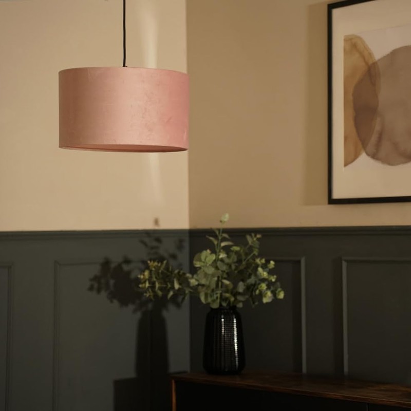 Modern Blush Pink Velvet Cylinder Ceiling Pendant Lampshade/Table Lamp Drum