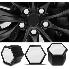 Biomar Labs Universal 17mm White Black Gloss Wheel Nut Covers With Locking Bolt Caps NB 5