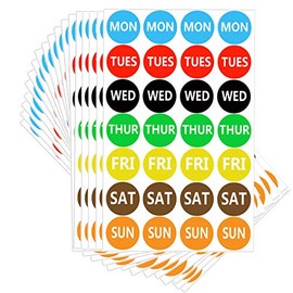 7 Days of The Week Labels Color Coding Dot Round Self Adhesive Stickers, 1" Round Dot Stickers - Mon, Tue, Wed, Thurs, Fri, Sat Sun - Food Rotation Labels (500 Pcs)