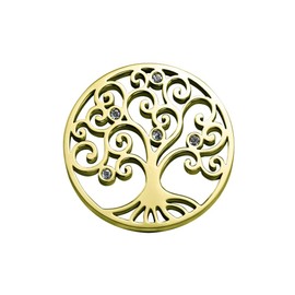 Quiges Interchangeable Coin Made of Stainless Steel 25 mm Tree of Life with Zirconia for Coin Pendants, Crystal, Cubic Zirconia