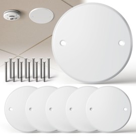 Gadgetzan Ceiling Cover Plate,5 Inch Round Electrical Box Cover Plate for 4 Inch Electric Box,Metal Blank Round Wall Plate Cover for Smoke Detector,Hole Spacing 3.5 Inch - 6 Pcs(White)