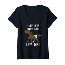Womens Happiness Begins with An Appaloosa Chestnut Horse Design V-Neck T-Shirt