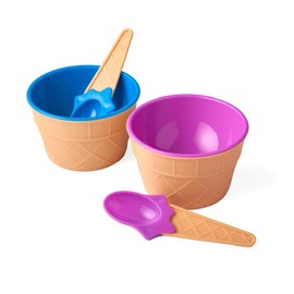 Talisman Designs Kiddie Kups Ice Cream Bowls, Set of 2 with Spoons, BPA Free, Dishwasher Safe, Blue and Purple