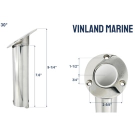 Vinland Marine 316 Stainless Steel Cast Heavy Duty 30° Angled Flush Mount Rod Holder with Drain, Boat Rod Holders, Pontoon Rod Holder, Fish Rod Holder, Cannon Rod Holders, Fishing
