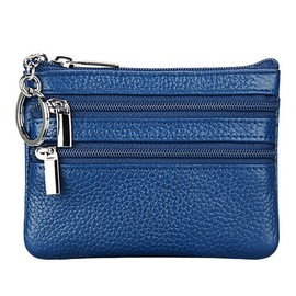 SunTrader Women Ladies Genuine Leather Small Coin Card Key Ring Wallet Pouch Mini Purse (Dark Blue)