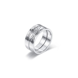 Sunflower Jewellery Moon and Sun Couple Ring, Crescent Moon and Star Lover Ring, Gift (Stainless Steel, 9)