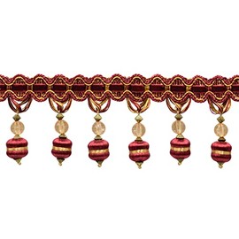 3" (7.5cm) Long Noblesse Collection Beaded Tassel Fringe Trim (BFH3), Burgundy Gold Red Multicolor #1253 (Carmine Red, Yellow Gold, Dark Red) Sold by The Yard (36"/3 ft/0.9m)