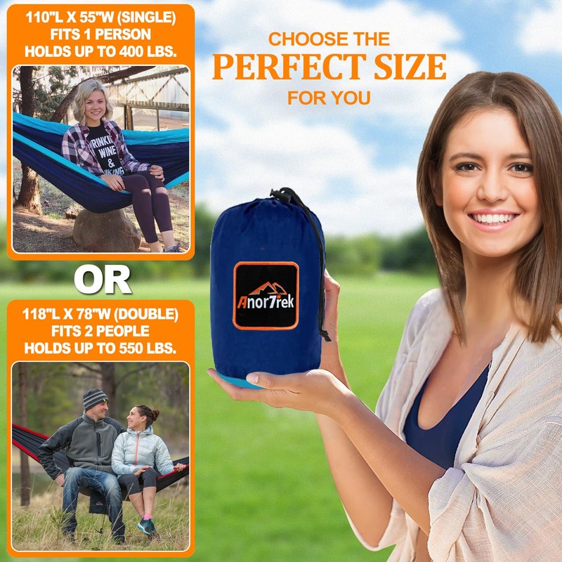 AnorTrek Camping Hammock, Super Lightweight Portable Parachute Hammock with Two