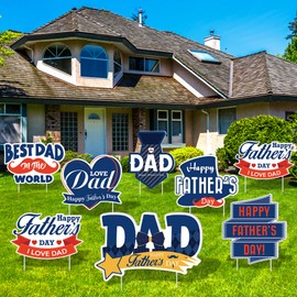 Aodaer 8 Packs Fathers Day Yard Signs with Stakes Waterproof Happy Father's Day Outdoor Decorations I Love Dad Yard Signs Father's Day Lawn Decorations for Dad Party Supplies