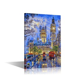 TISHIRON Canvas Wall Art Modern Home Art London City Big Den Red Bus View Artwork Wall Art for Living Room Office Decor Framed Ready to Hang 12"x8"