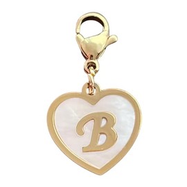 AMOBESTER Golden Heart Titanium Steel Shell Finish Alphabet Letter Clip-On Charms A-Z Initial Pendant for Bracelet, Necklace, Keychain, DIY Jewelry Making Letter B