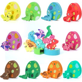 XIAPIA Baby Wooden Dino Eggs, Montessori Toy from 1 Year, Motor Skills Toy for 6-12 Months Boys Girls, Plug-in Game, Sorting Game, Wooden Puzzle, Educational Toy, Meaningful Easter, Birthday Gift
