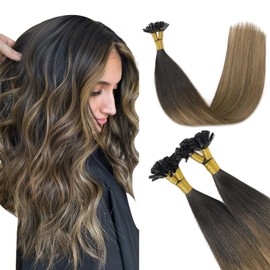 XDhair U Tip Hair Extensions Human Hair 50 Strands 40g 20inch Natural Black Ombre Dark Brown Mix Caramel Brown Nail U Tip Hair Extensions #1B/4/27 20inch