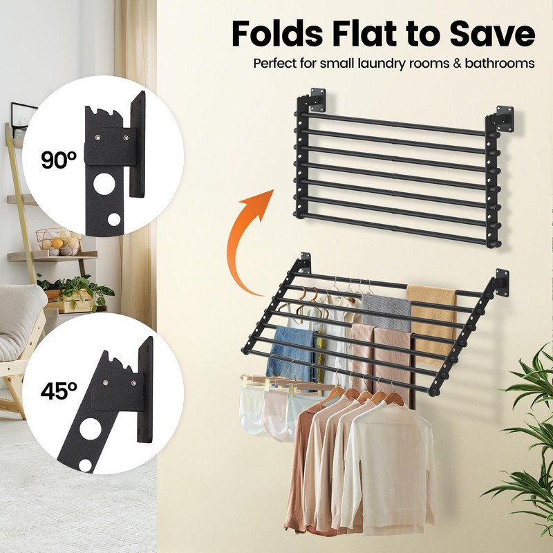 Scisum Wall Mounted Clothes Drying Rack 28 Inch – Foldable