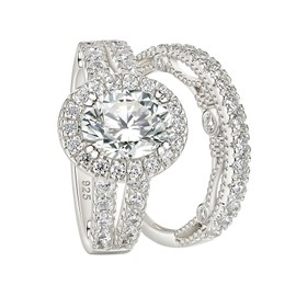 Wuziwen 4Ct Engagement Ring for Women Sterling Silver Cubic Zirconia Wedding Band Bridal Set (Oval Cut, 7)