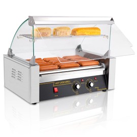 Hot Dog Roller, 7 Rollers Hotdog Roller Grill 18 Hot Dogs Capacity 1050W Stainless Sausage Grill Cooker Machine with Dual Temp Control