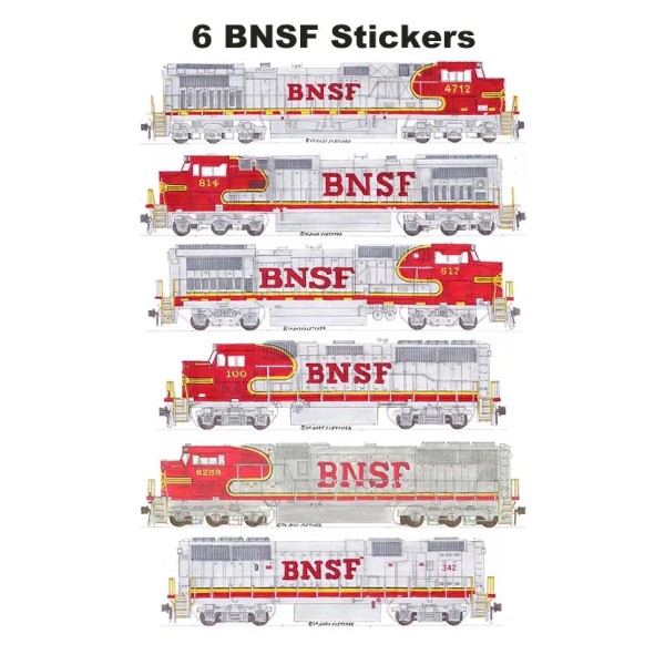 BNSF Warbonnet Locomotives 6 individual Stickers Andy Fletcher