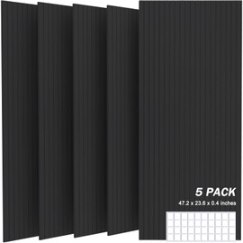JVJVJ 5 Pack Acoustic Panels, 48" X 24" X 0.4" Decorative Sound Proof Felt Panels, Self-Adhesive Sound proof panels for walls, Creative Slotting Design. (Black)
