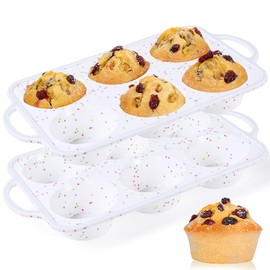 CAKETIME Large Muffin Pan, Metal Reinforced Frame 3.5 Inch Jumbo Silicone Muffin Pan Nonstick 6 Cups for Baking Jumbo Muffin, Frittatas, Jumbo Cupcakes 2 Pack