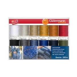 Gütermann Creativ Sewing Thread Set with 12 Spools Professional Denim Thread 100 m in Typical Denim Quilted Colours
