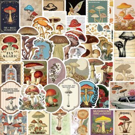 50PCS Vintage Mushroom Stickers – Retro Plant Aesthetic Decals for Scrapbooking, Journaling, Laptop, Water Bottle