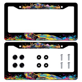 2Pcs Funny Turtle License Plate Frame Beach Animal License Plate Frames Personalise Stainless Steel Funny Design Compatible with Standard License Plate Holder for USA Canada 12x6 Inch