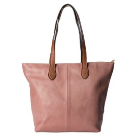 Mabel Womens Lightweight Plain Handbag - Soft 100% Vegan PU Leather Tote Shoulder Bag - BROOK (Design 1 - Dusty Pink)