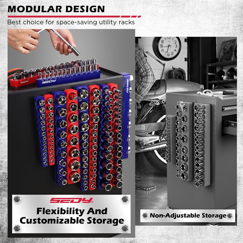 12-Piece 1/4" 3/8" 1/2"-Drive SAE & Metric Magnetic Socket Organizer