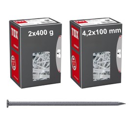 TOX Drahtstifte Nails 4,2x100 mm mit Senkkopf für einfache Holzverbindungen und ebene Flächen, universelle Einsatzmöglichkeit im Innen- und Außenbereich, blanker Stahl, 2x 400 g im Karton, 063100112