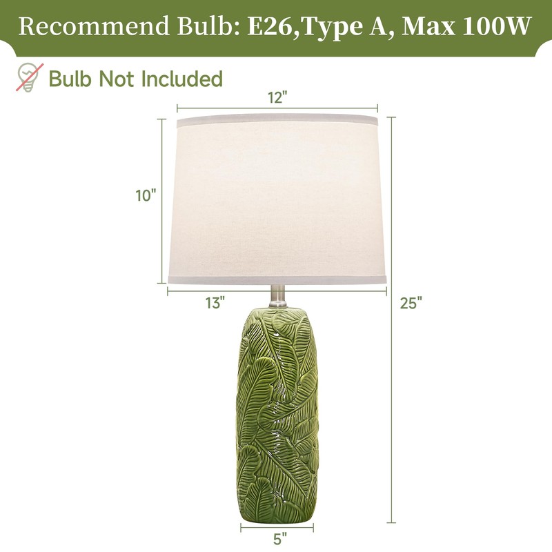 EUO 25” Green Lamps Set of 2 with Leaves Design