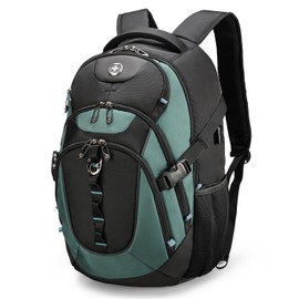 Swissdigital Design Business Laptop Backpack with Smart USB Charging Port, Travel Backpack Fits 15.6 inches Laptops, Water Repellent College Backpack for Men Women, Lake Green/Black | SD803