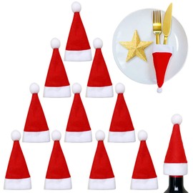 FUKPO Pack of 10 Christmas Table Decoration Santa Hat, Cutlery Bag Mini Christmas Hat Cutlery Bag Christmas Decoration, Cutlery Holder for Christmas Decoration Table Decoration