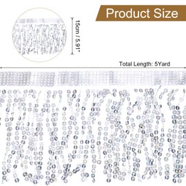 sourcing map 5 Yard 6 Inch Sequins Fringe Trim, Sequins Lace Sparkling Fringe Trim Tassel Ribbon for DIY Latin Dance Dress Clothing Sewing Craft Decor (Silver)