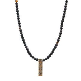KARMA AND LUCK - Divine Energy - Men's Onyx Tiger's Eye Stone Hamsa, Evil Eye, OM Triple Protection Necklace, Handmade in Bali