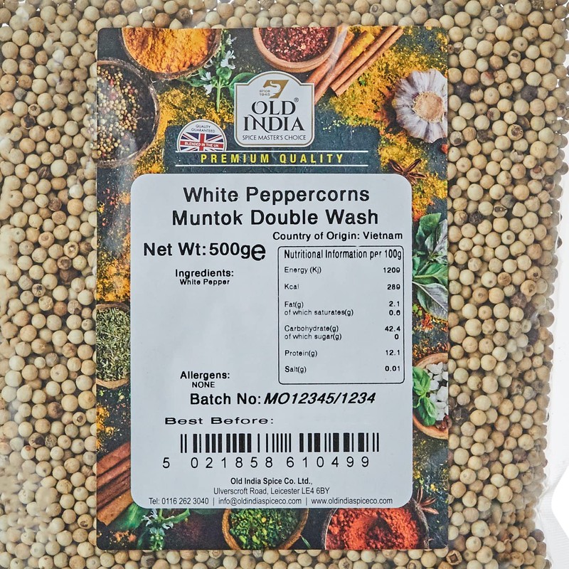 Old India White Peppercorns Muntok Double Wash 500g