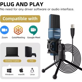 Tonor USB Microphone Computer Cardioid Condenser PC Gaming Mic Tripod Stand Streaming