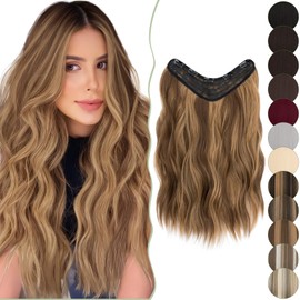 SEGO 18 Inch One Piece Clip in Hair Extensions U-Shaped Long Wavy Synthetic Curly One Piece Hairpieces With 5 Secure Clips, Medium Brown