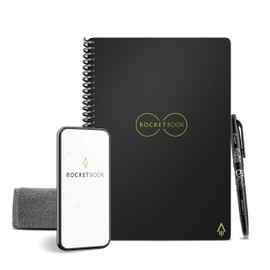 Rocketbook Core Reusable Spiral Notebook, Executive Size 6x8.8, Black - Lined Pages, App-Connected, Erasable, Durable Cover, Ideal for School, Work, and Creative Projects