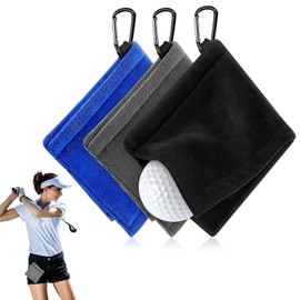 egniFurn 3-Pack Golf Ball Cleaning Towels – 3 Microfiber Towels with Clip, Absorbent & Portable, Ideal Golf Accessories for Golfers, Men & Women, Balls & Clubs (Black, Blue, Gray)