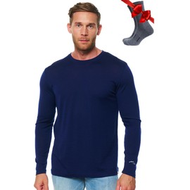 Merino.tech Merino Wool Base Layer - Mens 100% Merino Wool Long Sleeve Thermal Shirts Heavyweight, Midweight, Lite with Socks (S, 165 Navy)